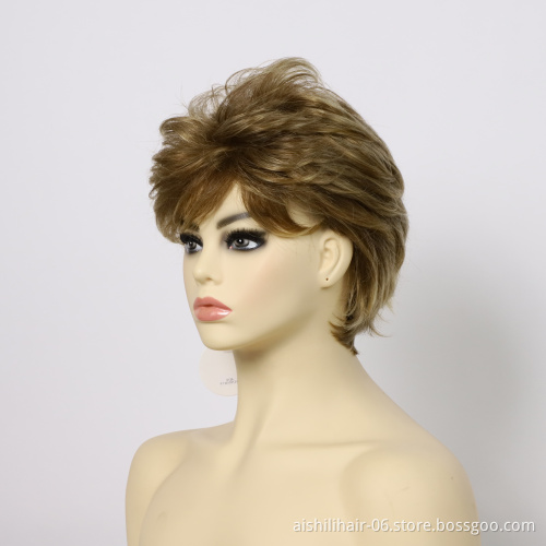 AISHILI Synthetic Short Bloned Brown High Quality Hair Wigs pixie cut Nature Wave hair synthetic hair wig For Fashion Women